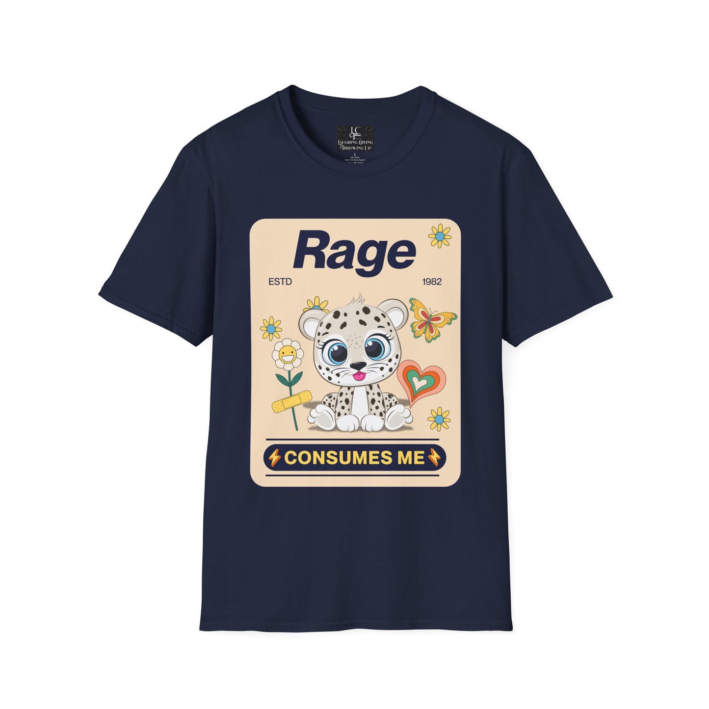 Unisex RAGE Soft Style Graphic T-Shirt Cotton, Funny, Humor, Menswear, Womens