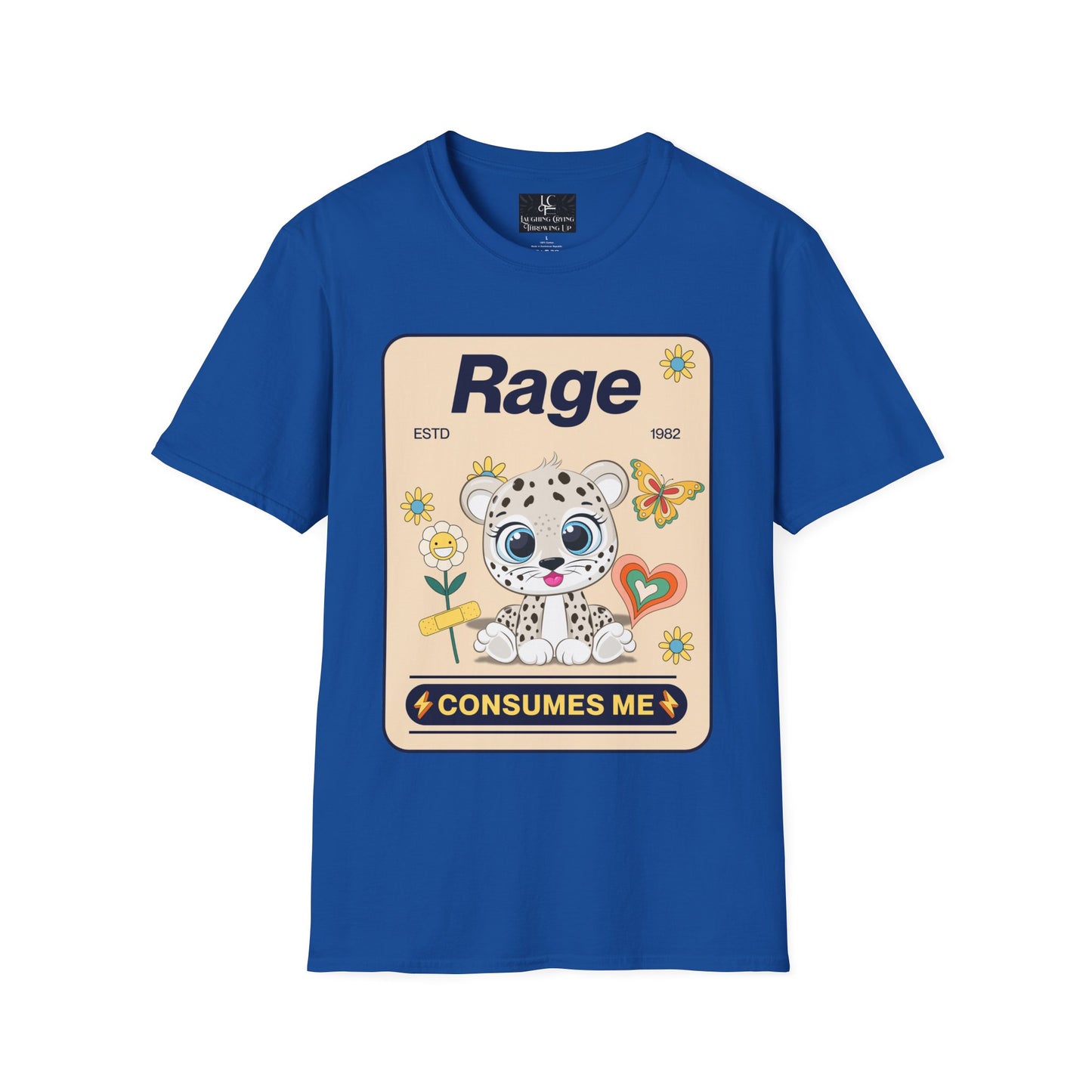 Unisex RAGE Soft Style Graphic T-Shirt Cotton, Funny, Humor, Menswear, Womens