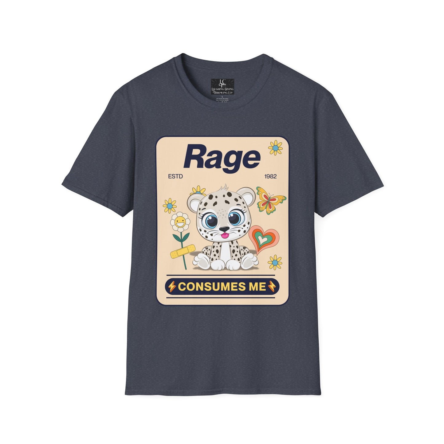 Unisex RAGE Soft Style Graphic T-Shirt Cotton, Funny, Humor, Menswear, Womens