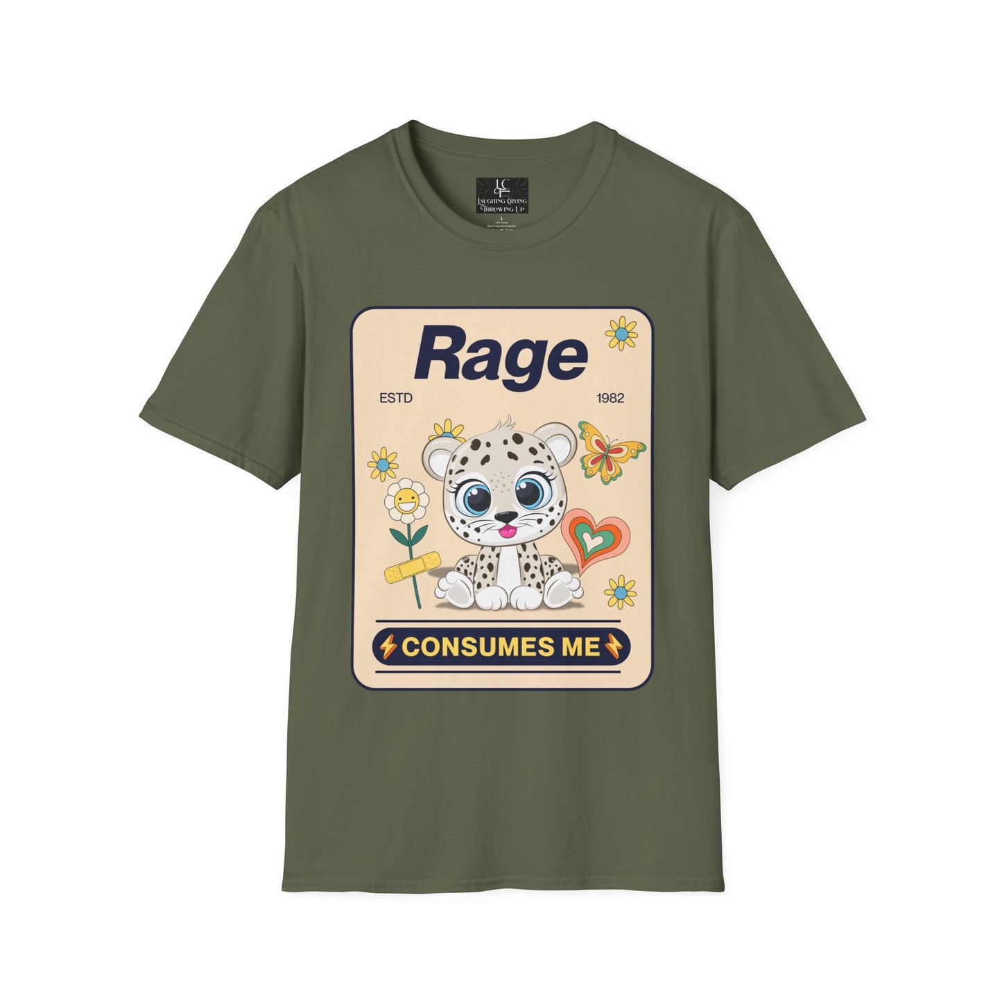 Unisex RAGE Soft Style Graphic T-Shirt Cotton, Funny, Humor, Menswear, Womens