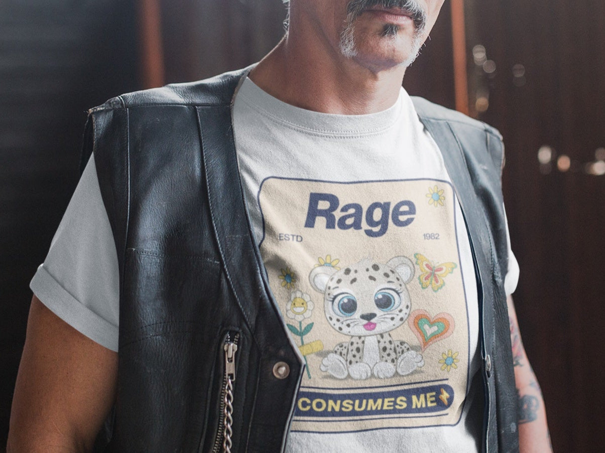 Unisex RAGE Soft Style Graphic T-Shirt Cotton, Funny, Humor, Menswear, Womens