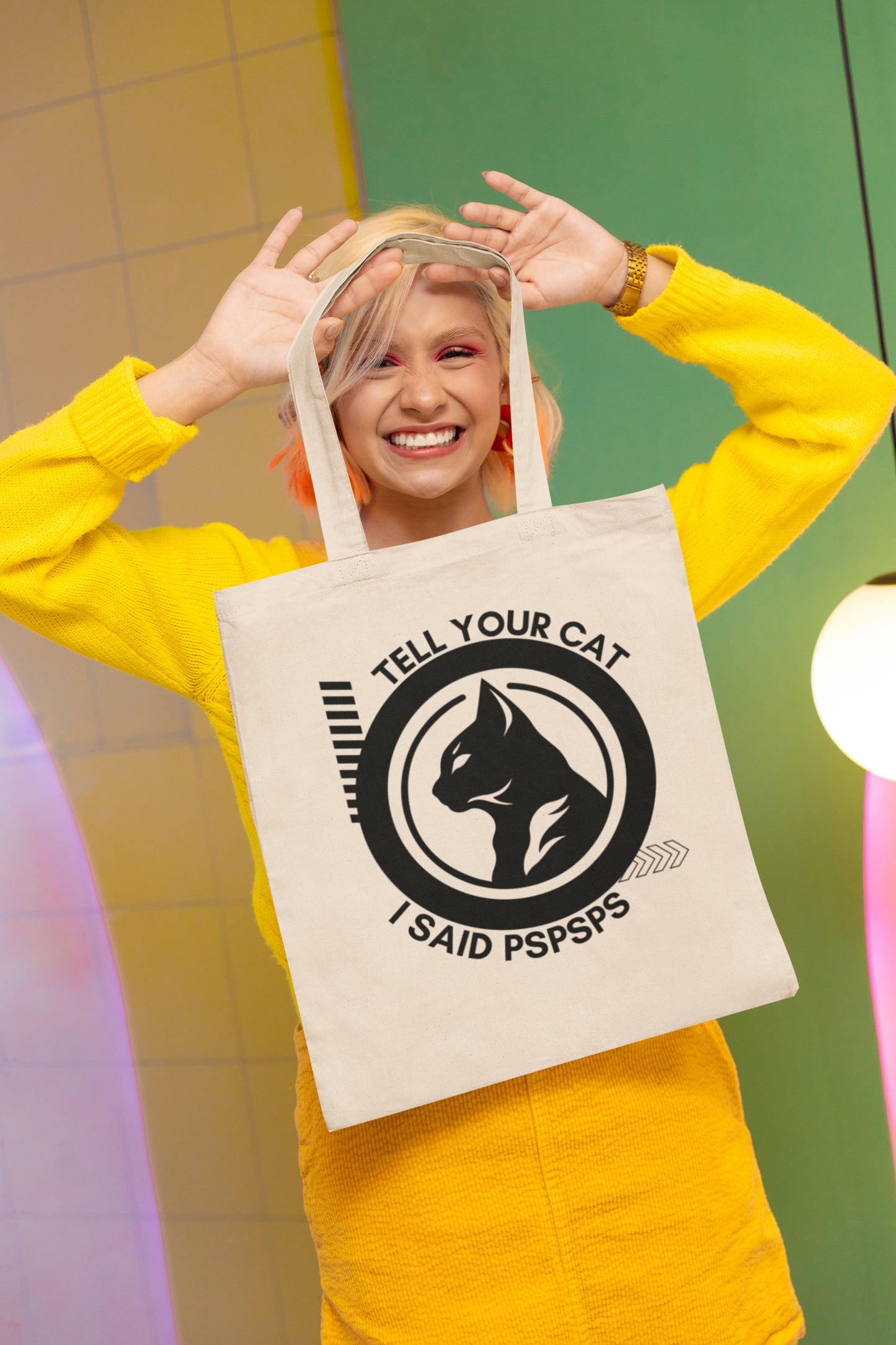 Tell your Cat, I said PSPSPS - Canvas Tote Bag, 100% Cotton, Double Sided, Funny, Cat mom, Carry all, crazy cat lady