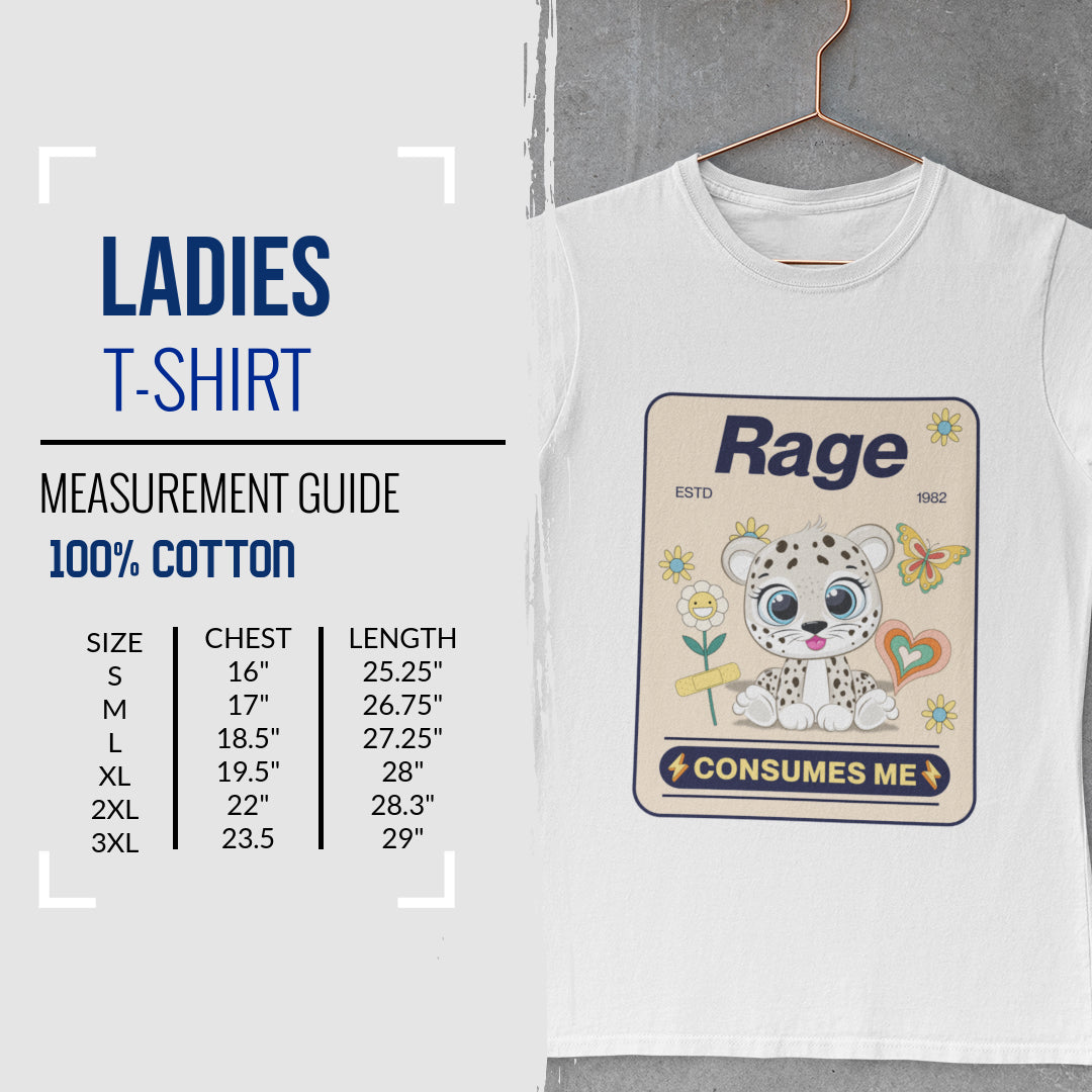 Women's "Rage, Consumes Me" Cotton Graphic T-Shirt, Soft style, Funny, Humor, Casual Top, Gift for Friends, Spring Style